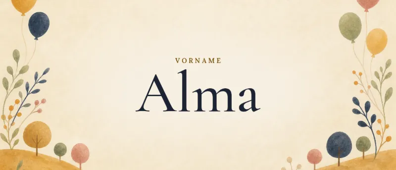 Vorname Alma – der Name in Schmuckschrift auf gemaltem Hintergrund