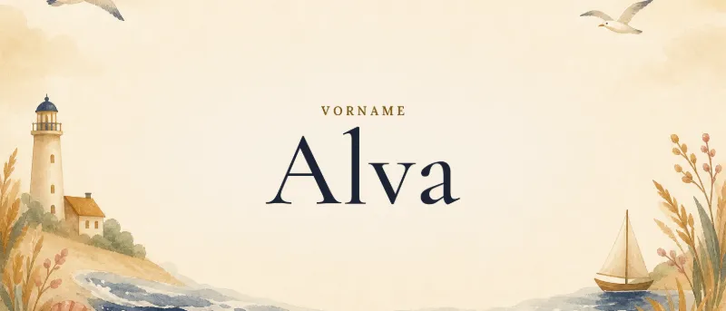 Vorname Alva – der Name in Schmuckschrift auf gemaltem Hintergrund