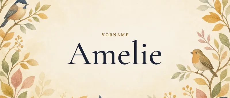 Vorname Amelie – der Name in Schmuckschrift auf gemaltem Hintergrund