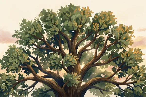 Illustration einer Baumkrone im Morgenlicht als Bild zur Bedeutung des Namens Amira