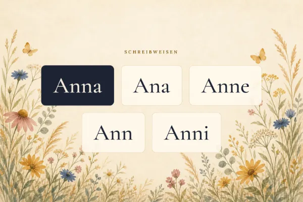 Der Vorname Anna in verschiedenen Schreibweisen: Anna, Ana, Anne, Ann, Anni