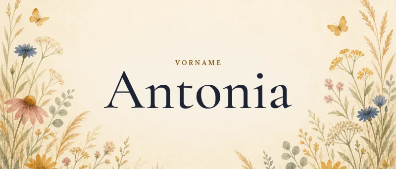 Vorname Antonia – der Name in Schmuckschrift auf gemaltem Hintergrund