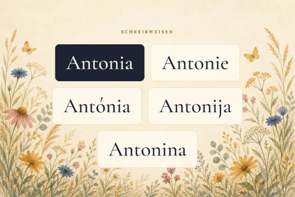 Der Vorname Antonia in verschiedenen Schreibweisen: Antonia, Antonie, Antónia, Antonija, Antonina