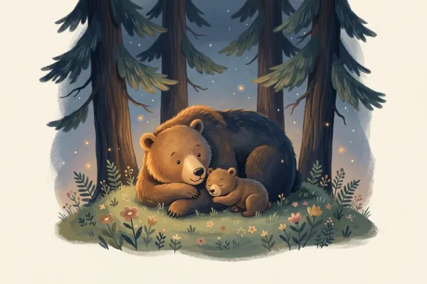 Bärenmutter mit Jungtier im Wald als Illustration für den Vornamen Arthur: Bedeutung der keltischen Wurzel Bär.