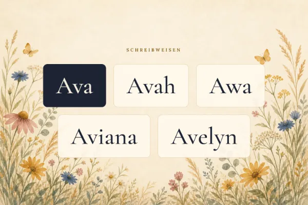 Der Vorname Ava in verschiedenen Schreibweisen: Ava, Avah, Awa, Aviana, Avelyn