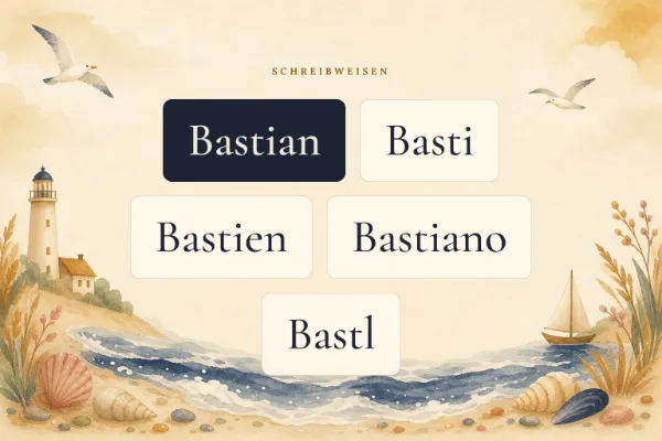 Der Vorname Bastian in verschiedenen Schreibweisen: Bastian, Basti, Bastien, Bastiano, Bastl