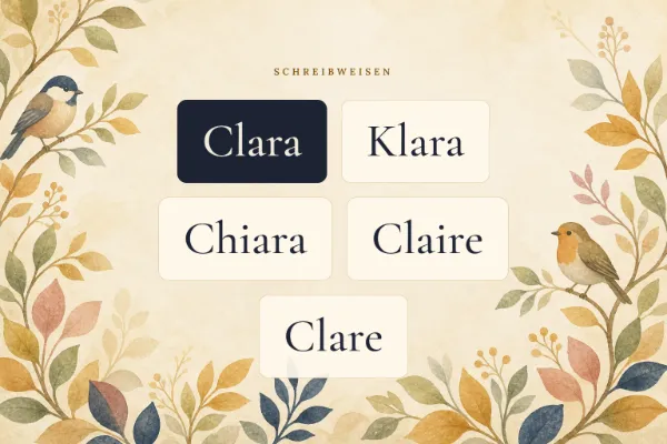 Der Vorname Clara in verschiedenen Schreibweisen: Clara, Klara, Chiara, Claire, Clare