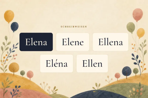 Der Vorname Elena in verschiedenen Schreibweisen: Elena, Elene, Ellena, Eléna, Ellen