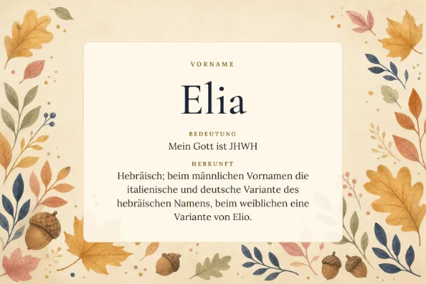 Namensgrafik zum Vornamen Elia: Bedeutung „Mein Gott ist JHWH“