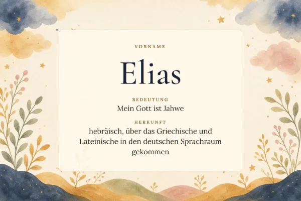 Namensgrafik zum Vornamen Elias: Bedeutung „Mein Gott ist Jahwe“