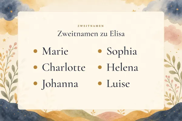 Zweitnamen zum Vornamen Elisa: Marie, Sophia, Charlotte, Helena, Johanna, Luise