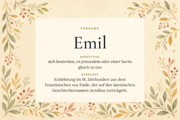 Namensgrafik zum Vornamen Emil: Bedeutung „sich bestreben, es jemandem oder einer Sache gleich zu tun“