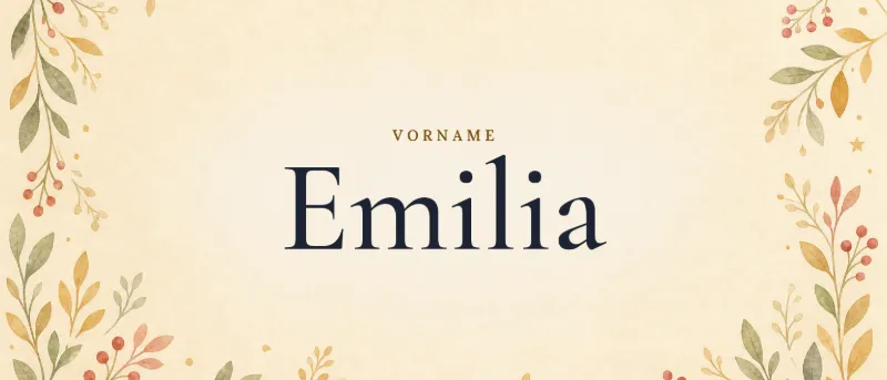 Vorname Emilia – der Name in Schmuckschrift auf gemaltem Hintergrund