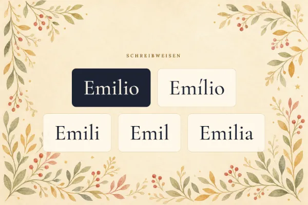 Der Vorname Emilio in verschiedenen Schreibweisen: Emilio, Emílio, Emili, Emil, Emilia