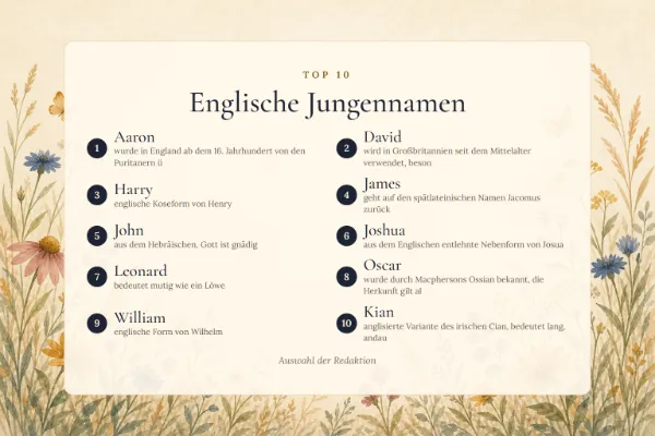 Englische Jungennamen: die Top 10 mit Bedeutung – Aaron, David, Harry, James, John …