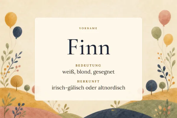 Namensgrafik zum Vornamen Finn: Bedeutung „weiß, blond, gesegnet“
