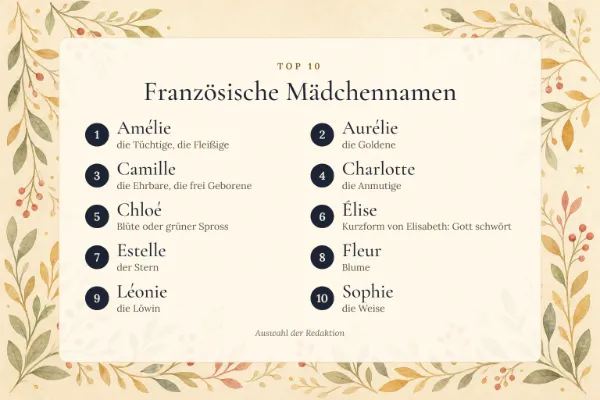 Französische Mädchennamen: die Top 10 mit Bedeutung – Amélie, Aurélie, Camille, Charlotte, Chloé …