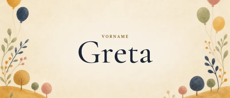 Vorname Greta – der Name in Schmuckschrift auf gemaltem Hintergrund