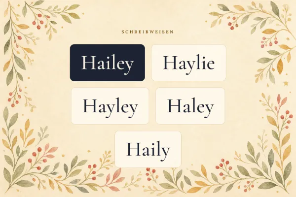 Der Vorname Hailey in verschiedenen Schreibweisen: Hailey, Haylie, Hayley, Haley, Haily