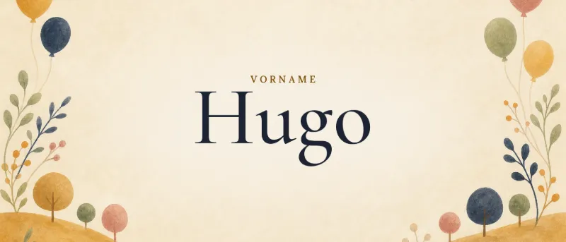 Vorname Hugo – der Name in Schmuckschrift auf gemaltem Hintergrund