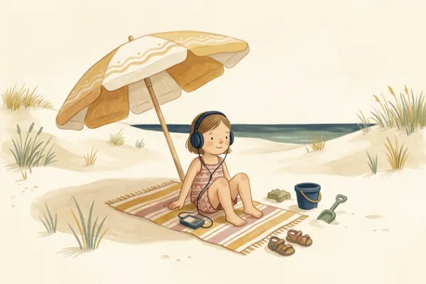Ein Mädchen hört im Urlaub im Schatten eine Geschichte – Hörgeschichte mit dem Namen Isabella
