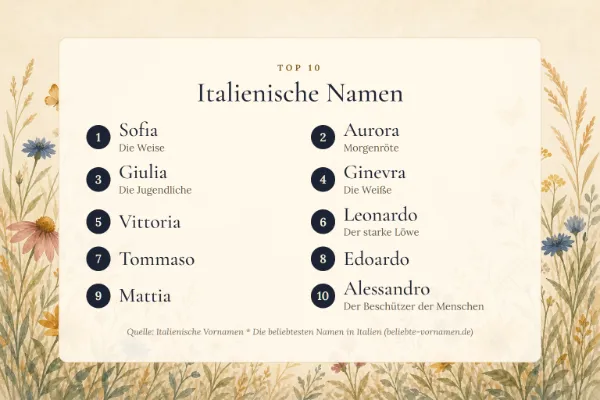 Italienische Namen: die Top 10 mit Bedeutung – Sofia, Aurora, Giulia, Ginevra, Vittoria …