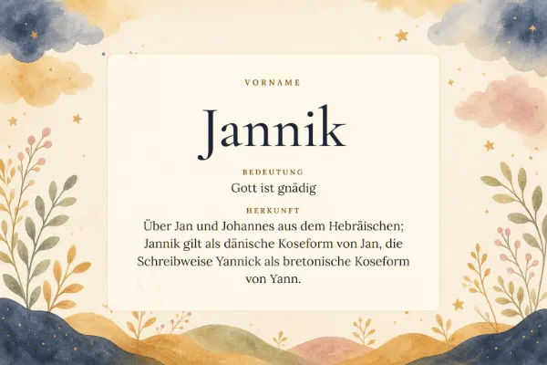 Namensgrafik zum Vornamen Jannik: Bedeutung „Gott ist gnädig“