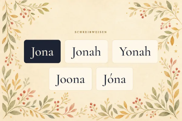 Der Vorname Jona in verschiedenen Schreibweisen: Jona, Jonah, Yonah, Joona, Jóna