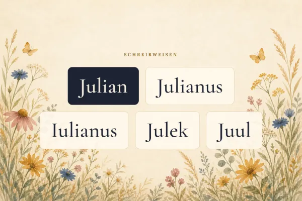 Der Vorname Julian in verschiedenen Schreibweisen: Julian, Julianus, Iulianus, Julek, Juul