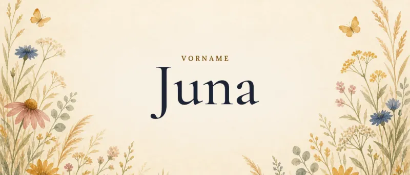 Vorname Juna – der Name in Schmuckschrift auf gemaltem Hintergrund
