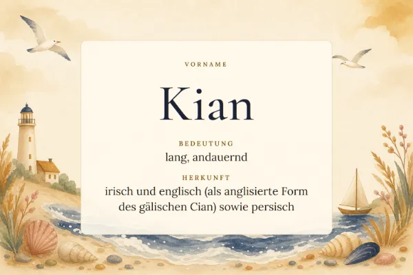 Namensgrafik zum Vornamen Kian: Bedeutung „lang, andauernd“