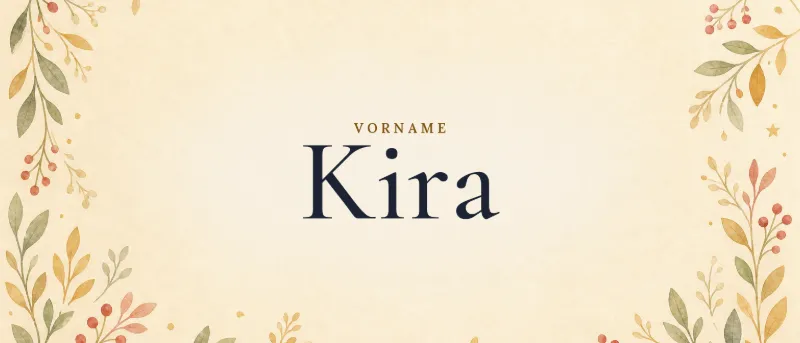 Vorname Kira – der Name in Schmuckschrift auf gemaltem Hintergrund