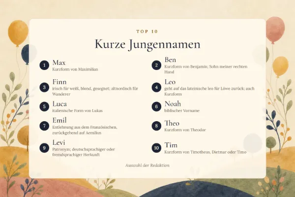 Kurze Jungennamen: die Top 10 mit Bedeutung – Max, Ben, Finn, Leo, Luca …