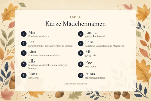 Kurze Mädchennamen: die Top 10 mit Bedeutung – Mia, Emma, Lea, Lena, Lina …