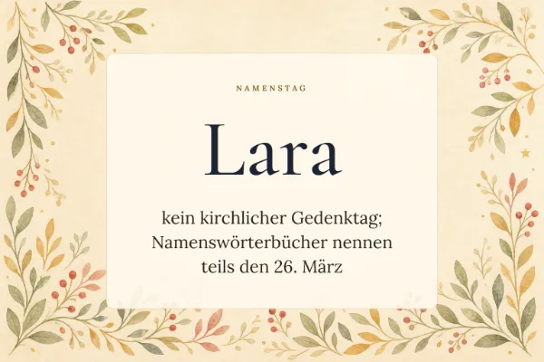 Karte zum Namenstag von Lara: kein kirchlicher Gedenktag; Namenswörterbücher nennen teils den 26. März
