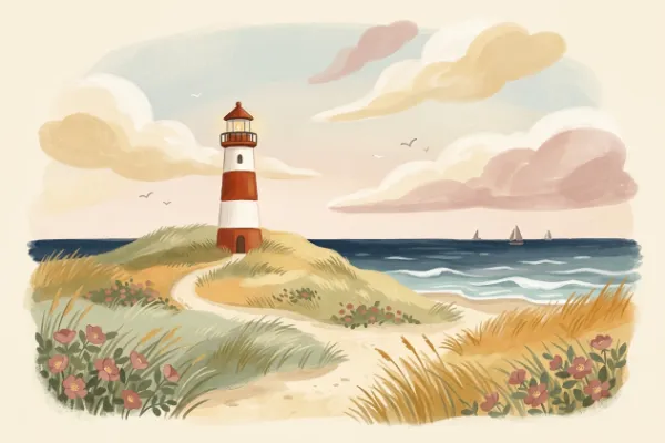 Nordische Küstenlandschaft mit Leuchtturm als Hintergrundmotiv für den Vornamen Lasse