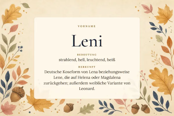Namensgrafik zum Vornamen Leni: Bedeutung „strahlend, hell, leuchtend, heiß“