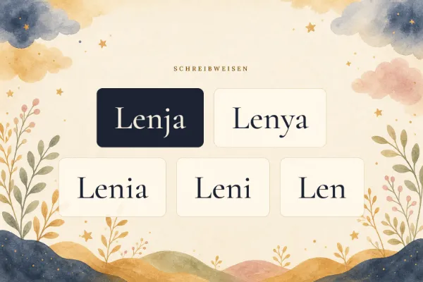 Der Vorname Lenja in verschiedenen Schreibweisen: Lenja, Lenya, Lenia, Leni, Len