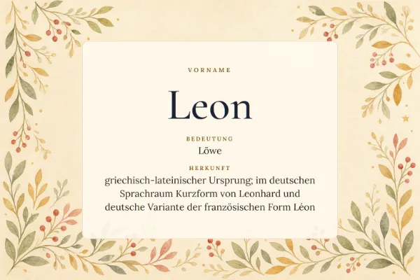 Namensgrafik zum Vornamen Leon: Bedeutung „Löwe“