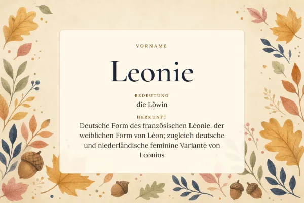 Namensgrafik zum Vornamen Leonie: Bedeutung „die Löwin“