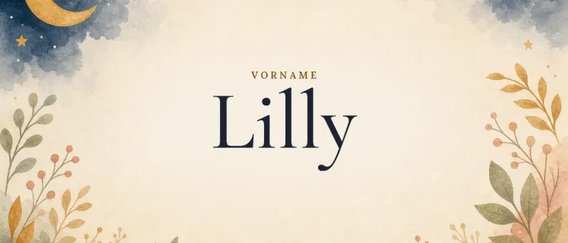 Vorname Lilly – der Name in Schmuckschrift auf gemaltem Hintergrund
