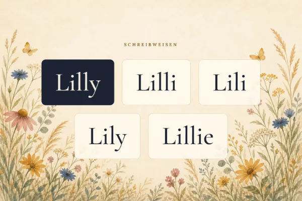 Der Vorname Lilly in verschiedenen Schreibweisen: Lilly, Lilli, Lili, Lily, Lillie