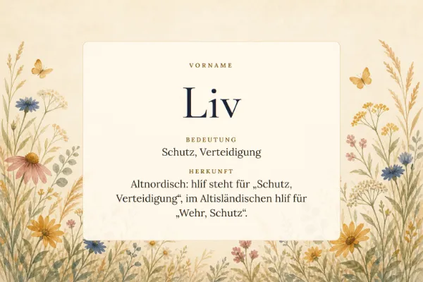 Namensgrafik zum Vornamen Liv: Bedeutung „Schutz, Verteidigung“