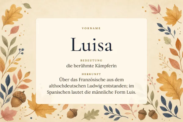 Namensgrafik zum Vornamen Luisa: Bedeutung „die berühmte Kämpferin“