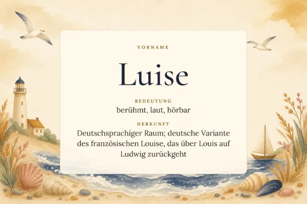 Namensgrafik zum Vornamen Luise: Bedeutung „berühmt, laut, hörbar“