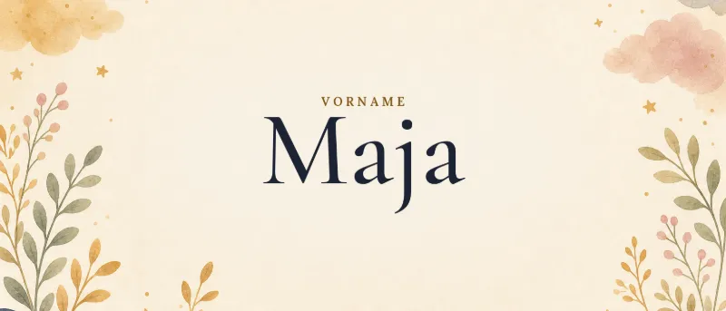 Vorname Maja – der Name in Schmuckschrift auf gemaltem Hintergrund