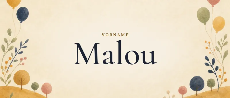 Vorname Malou – der Name in Schmuckschrift auf gemaltem Hintergrund