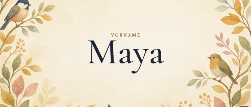 Vorname Maya – der Name in Schmuckschrift auf gemaltem Hintergrund