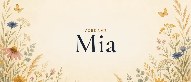 Vorname Mia – der Name in Schmuckschrift auf gemaltem Hintergrund