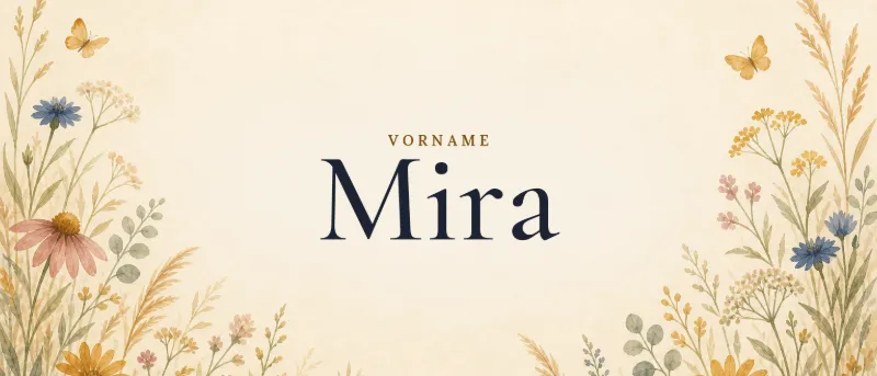 Vorname Mira – der Name in Schmuckschrift auf gemaltem Hintergrund